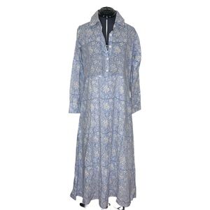 Light Blue Floral Midi Dress with Collar